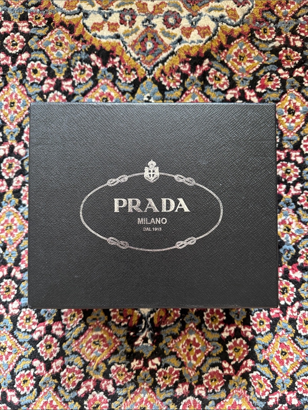Prada Black Box and Dust Bag with Silver Logo